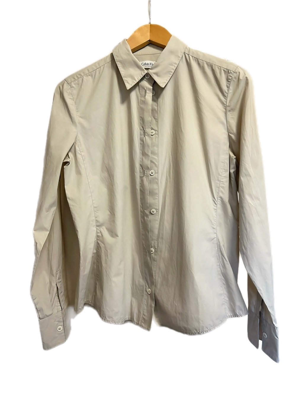 Vintage Calvin Klein Made in Italy Cream Poplin Button Down Shirt 10
